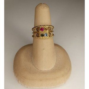 Brass Gold Tone Multicolor Rhinestone Size 8‎ Ring (2a1)